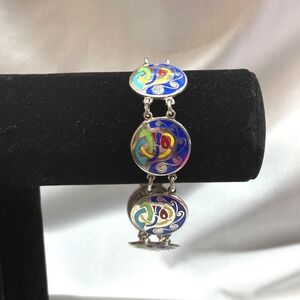 Celtic Irish Art Bracelet Unisex 7.25in Blue Silver Good Enamel Sterling‎ Link